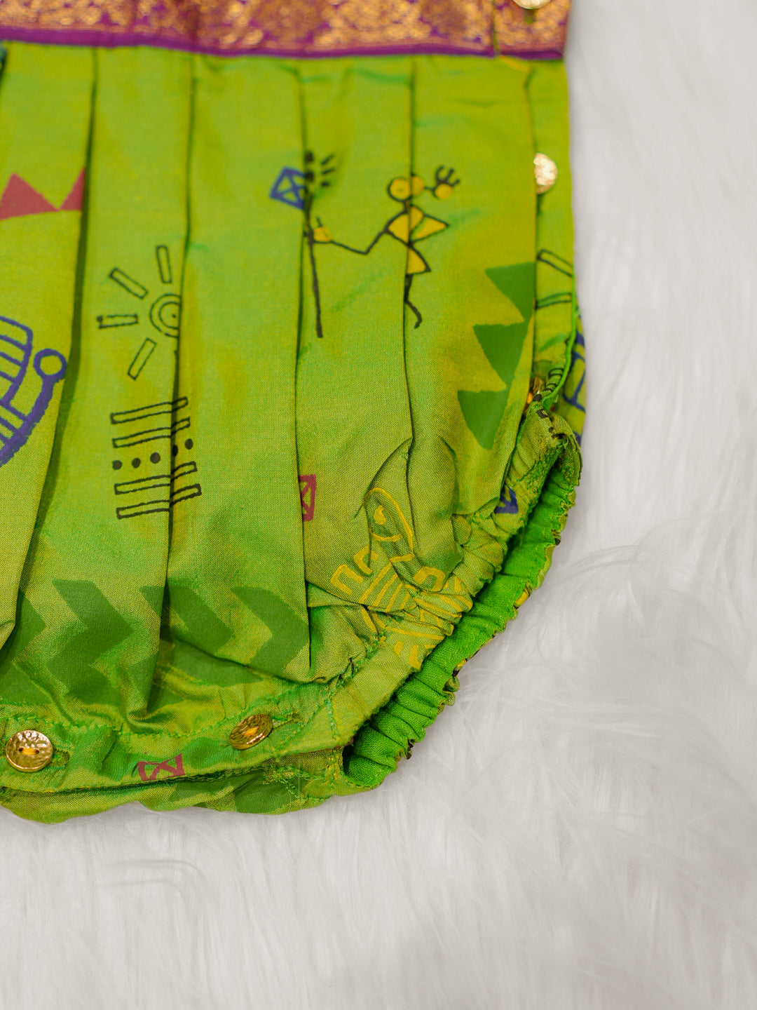 Green Tribal Print Silk Romper Set