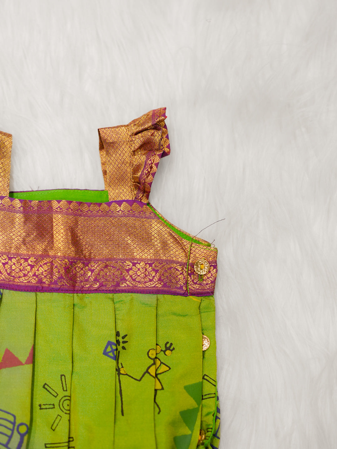 Green Tribal Print Silk Romper Set