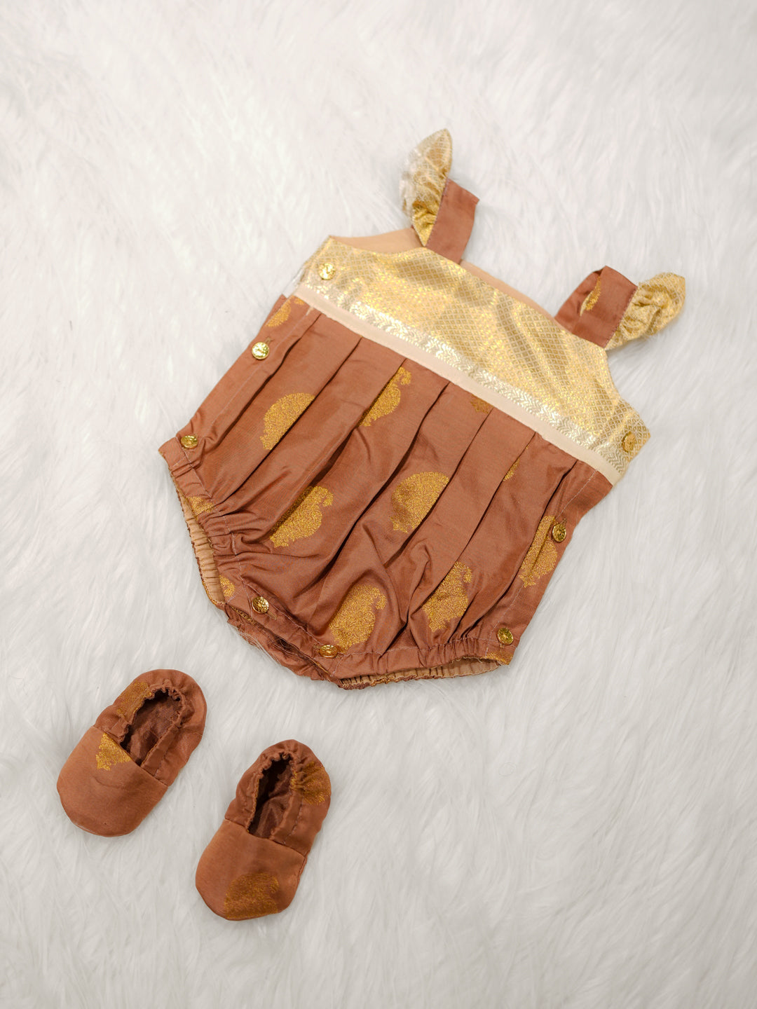 Brown & Gold Silk Romper Set