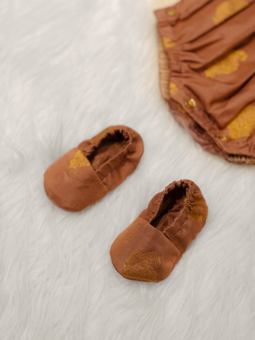 Brown & Gold Silk Romper Set