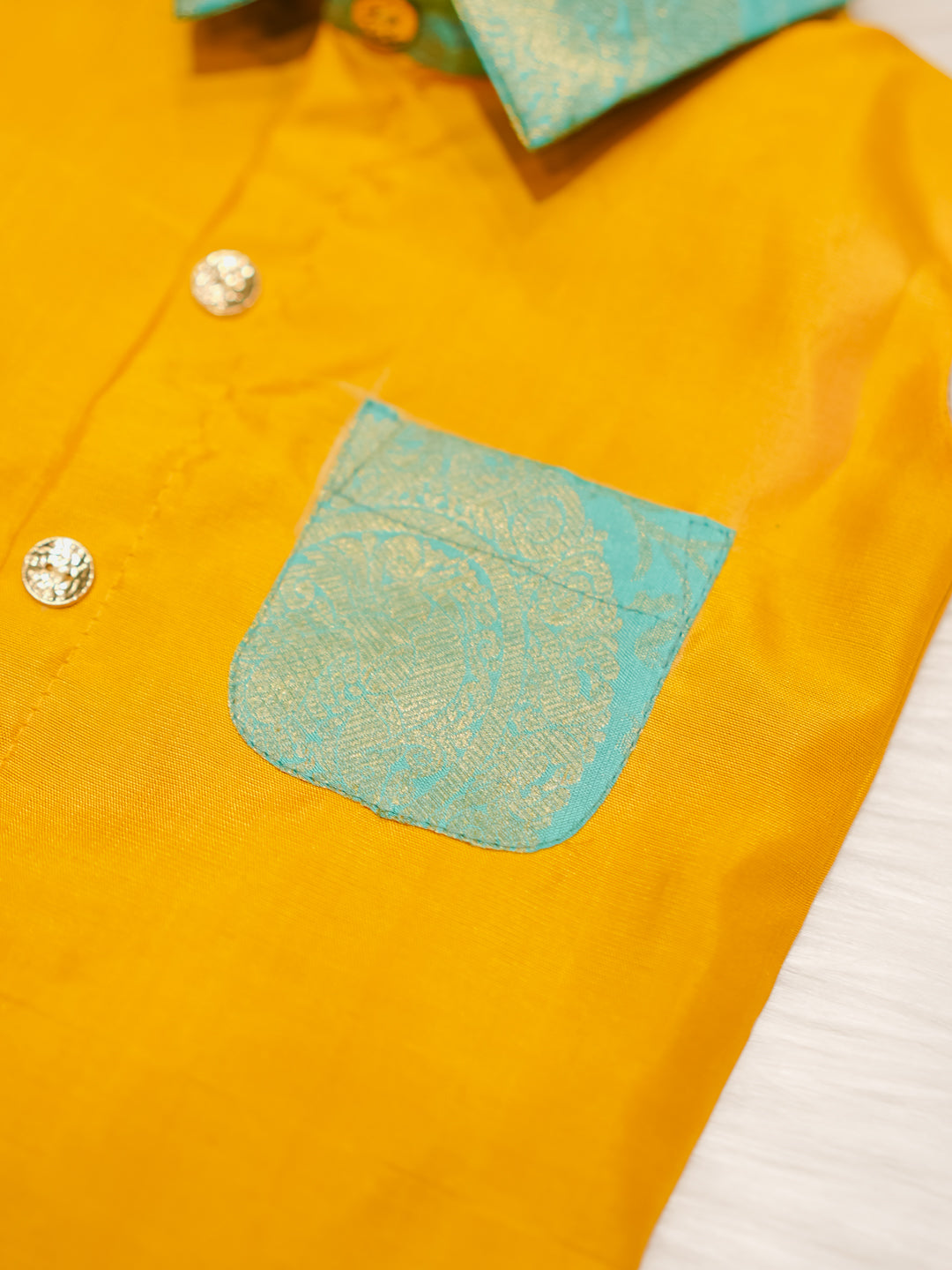 Mustard Yellow Silk Shirt-Style Romper Set