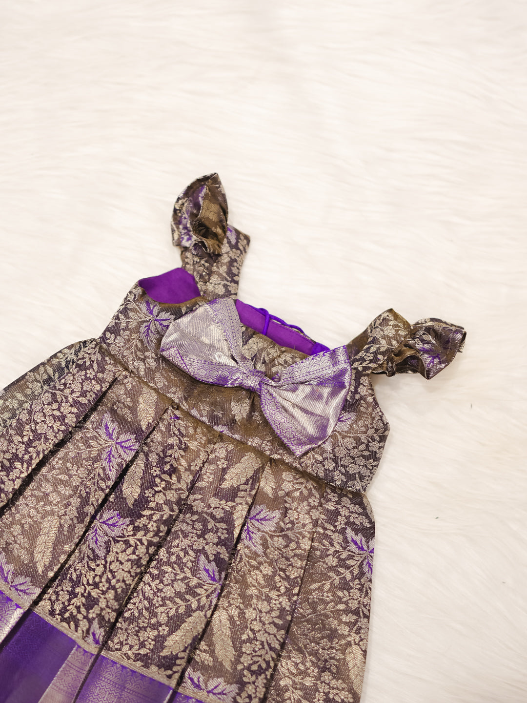 Purple & Silver Kanchipuram Silk Newborn Gown Set