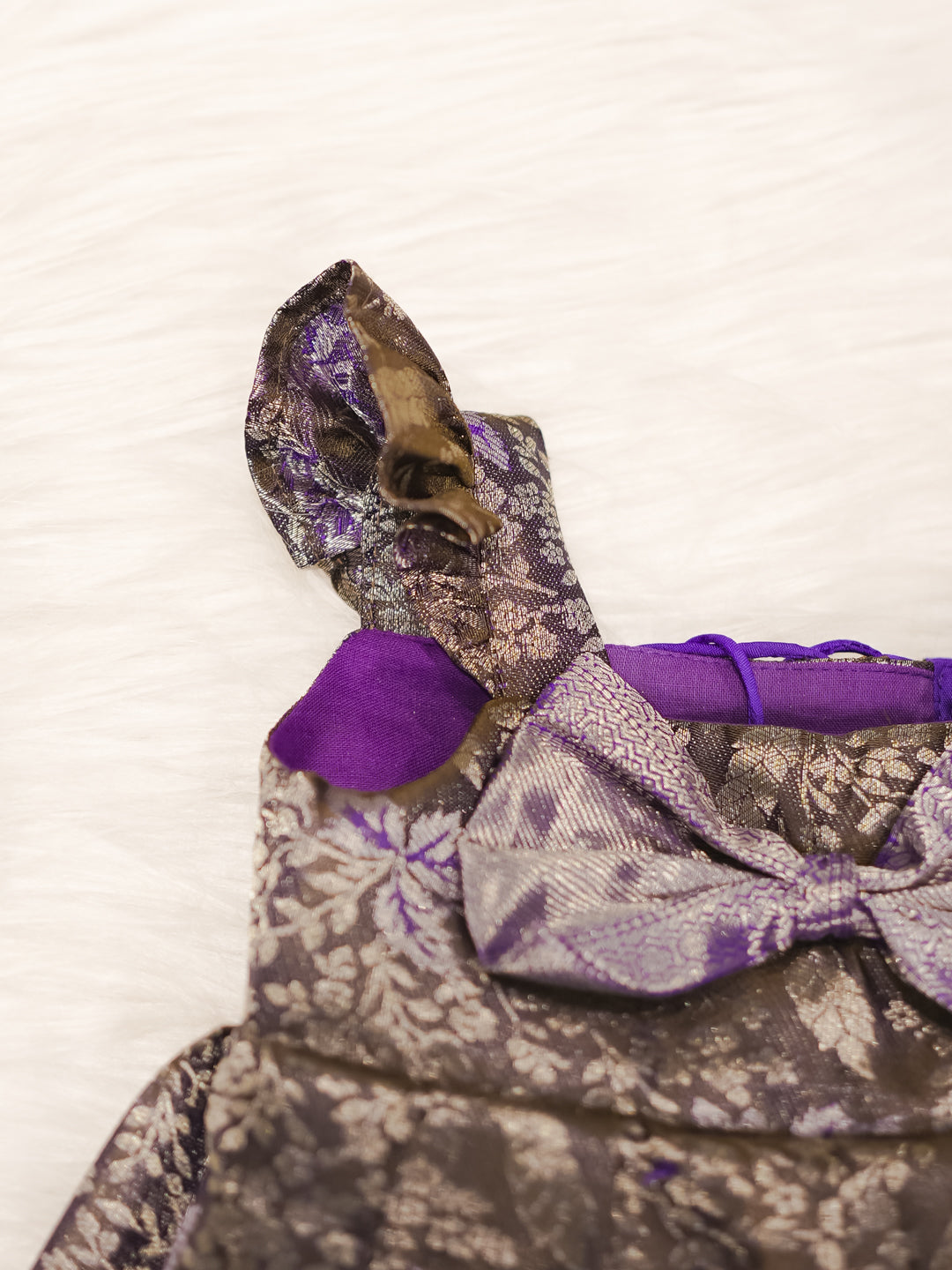 Purple & Silver Kanchipuram Silk Newborn Gown Set