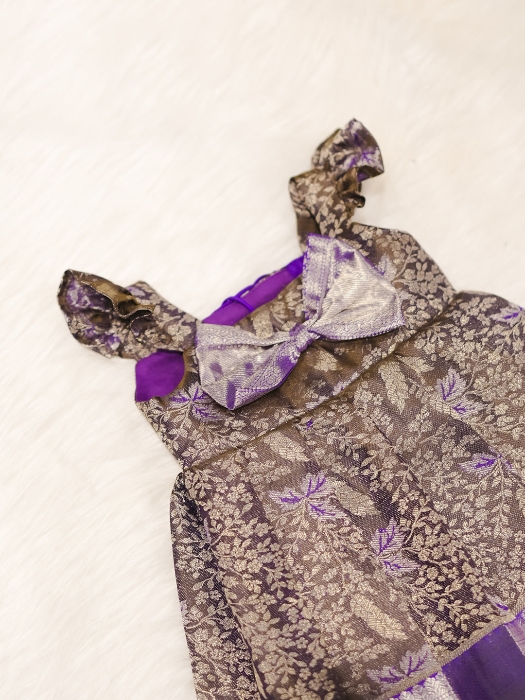 Purple & Silver Kanchipuram Silk Newborn Gown Set