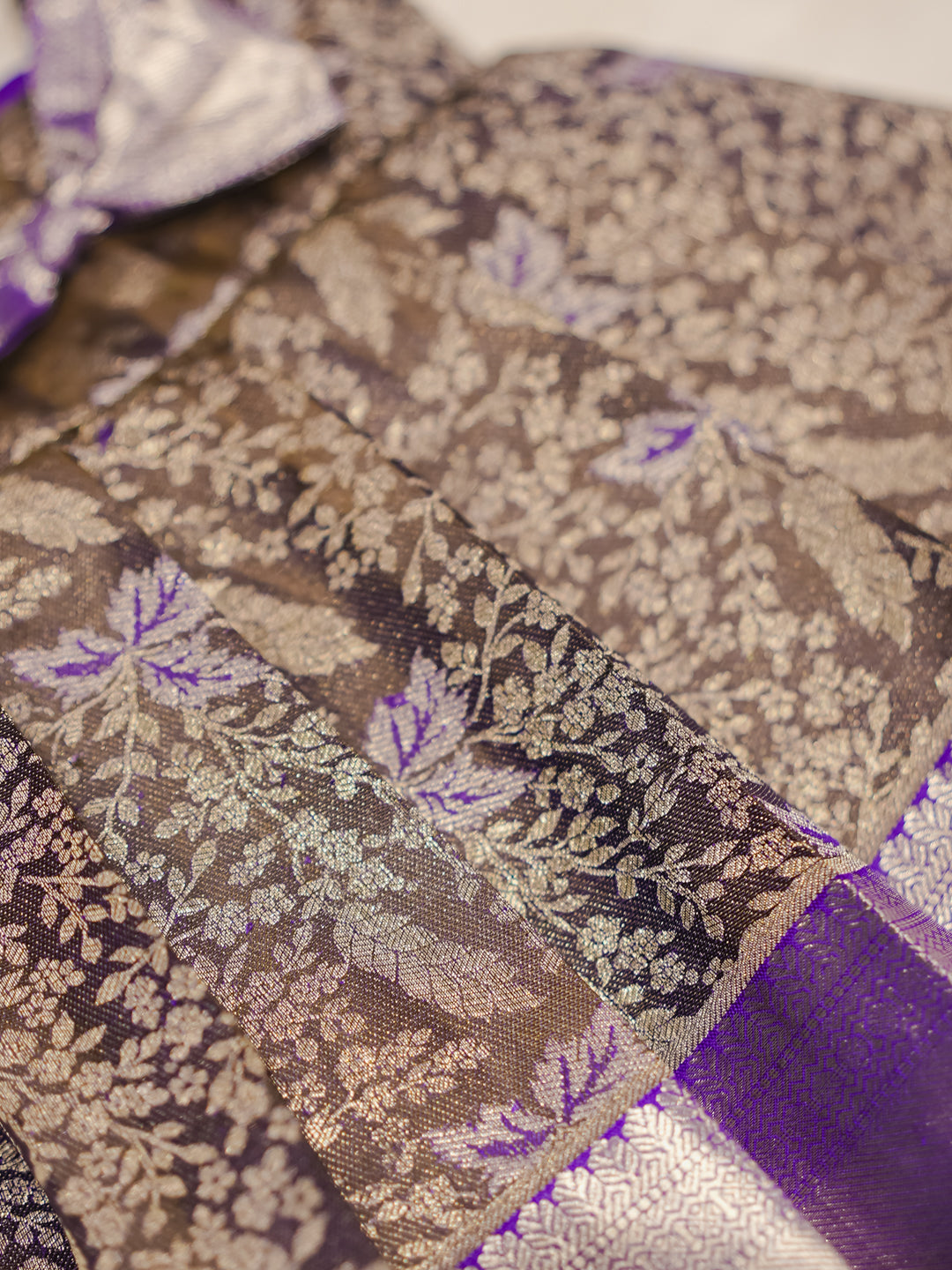 Purple & Silver Kanchipuram Silk Newborn Gown Set