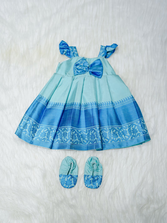 Aqua & Royal Blue Silk Newborn Girl Gown with Booties
