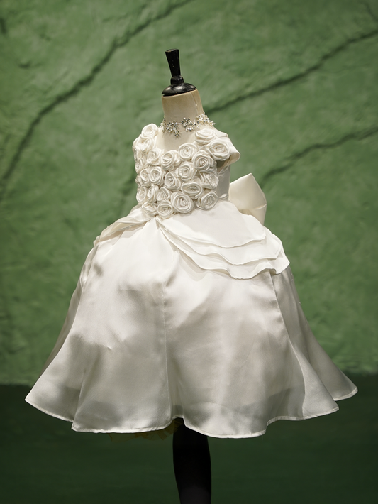 Ivory Rosette Baptism Dress for Baby Girls