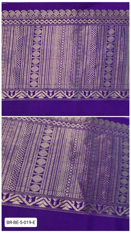 5.5 Inch Pure Kanchipuram Silk Zari Border – Violet with Silver Zari Geometric Weave