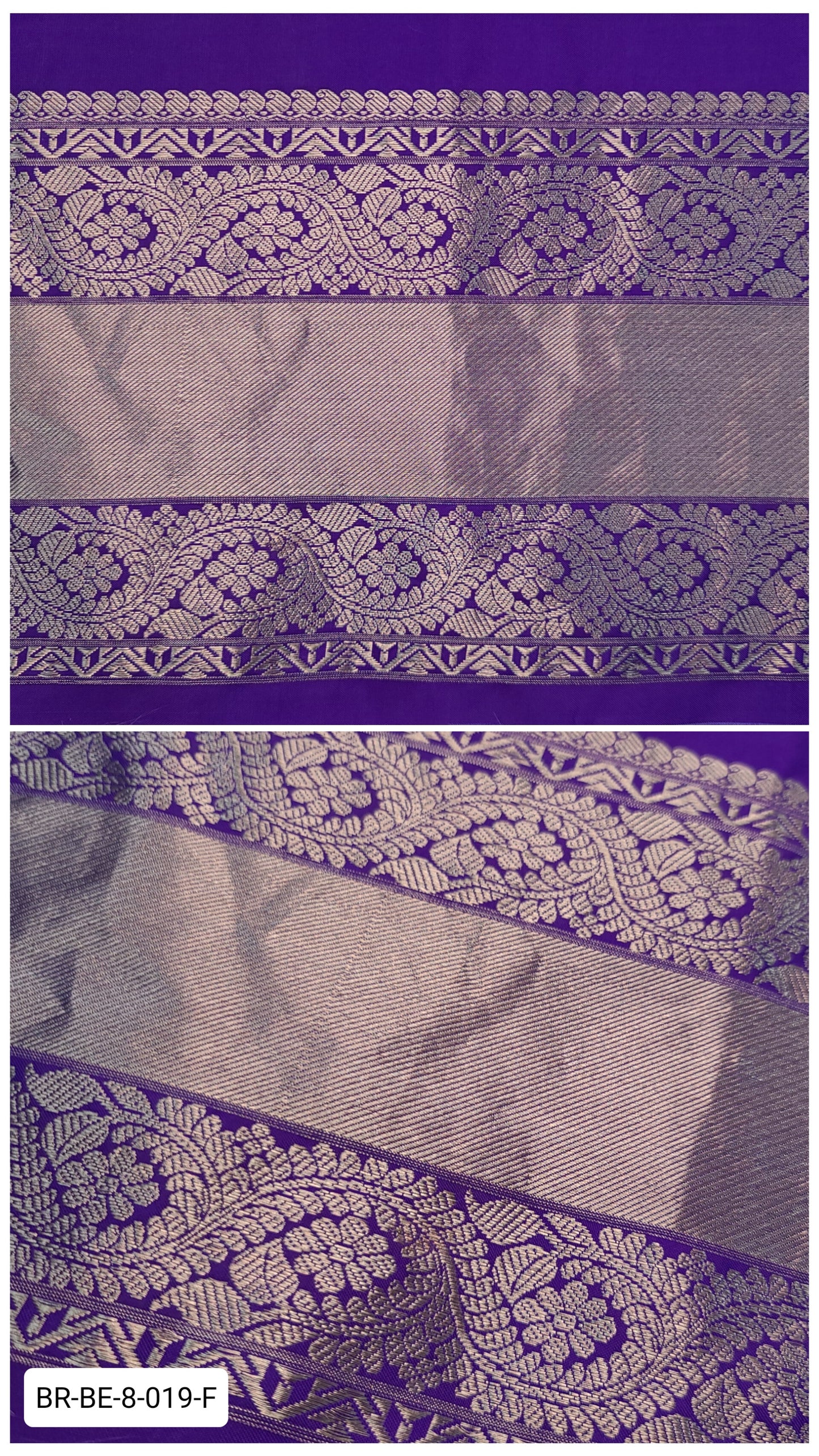 8 Inch Pure Kanchipuram Silk Zari Border – Purple with Silver Zari Floral Paisley Weave