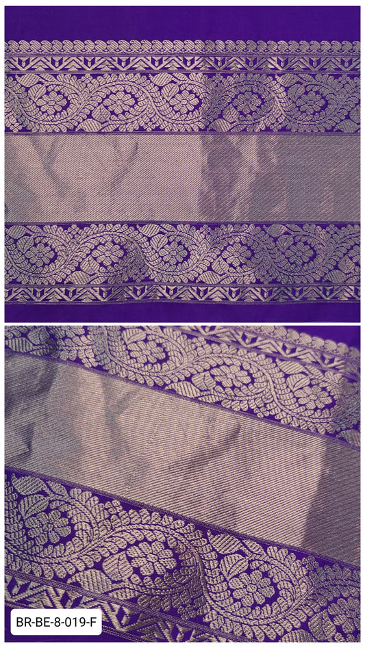8 Inch Pure Kanchipuram Silk Zari Border – Purple with Silver Zari Floral Paisley Weave