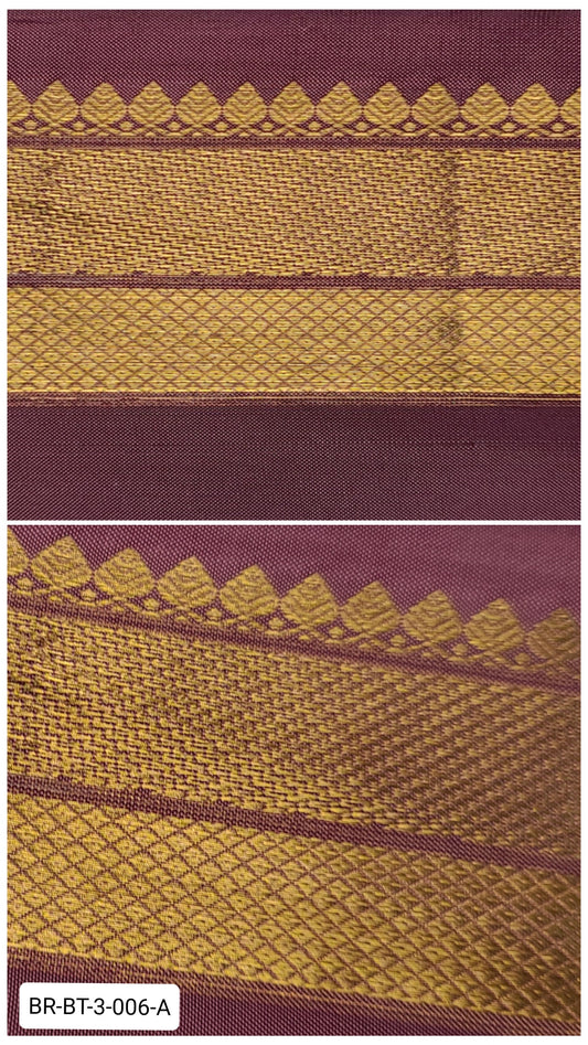 3 Inch Pure Kanchipuram Silk Zari Border – Wine Maroon with Gold Zari Temple & Diamond Weave