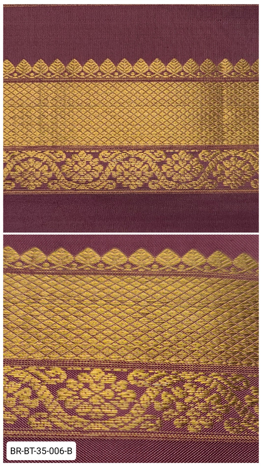 Pure Kanchipuram Silk Zari Border – Maroon with Gold Diamond Weave & Floral Motifs (Per Meter)