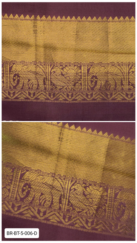 5 Inch Pure Kanchipuram Silk Zari Border – Wine Maroon with Gold Zari Elephant & Peacock Motifs