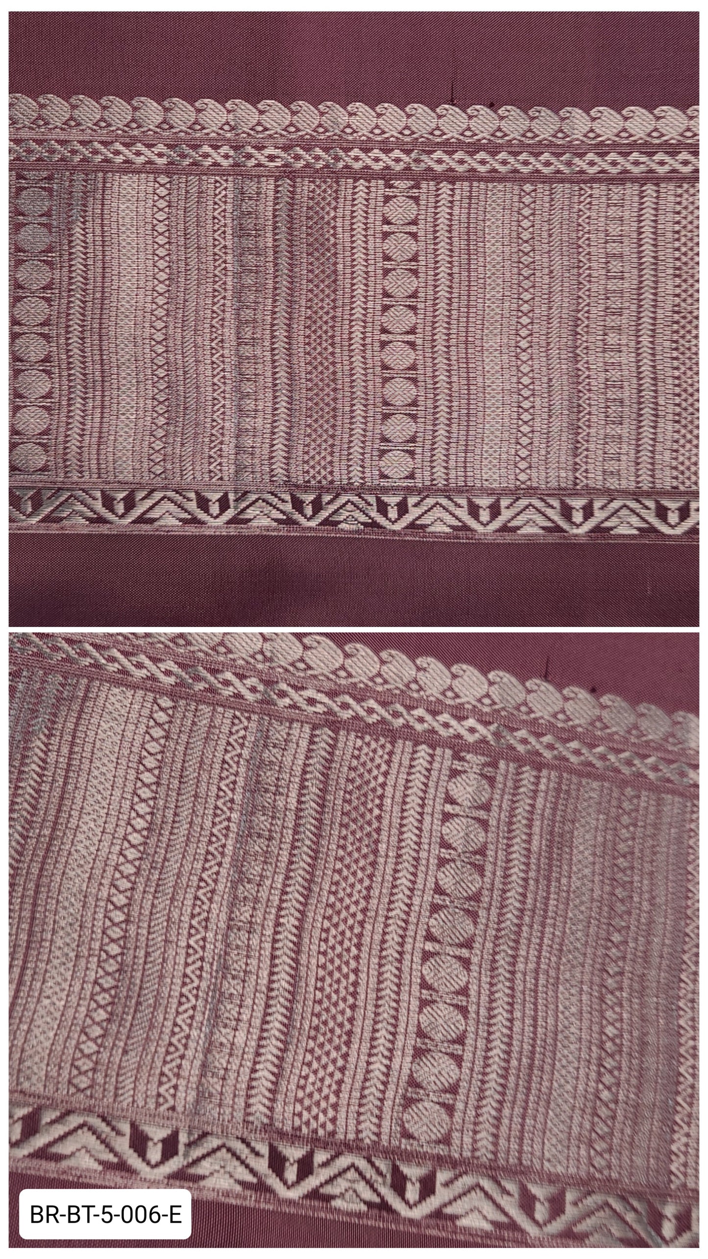 5.5 Inch Pure Kanchipuram Silk Zari Border – Wine with Silver Zari Geometric Weave