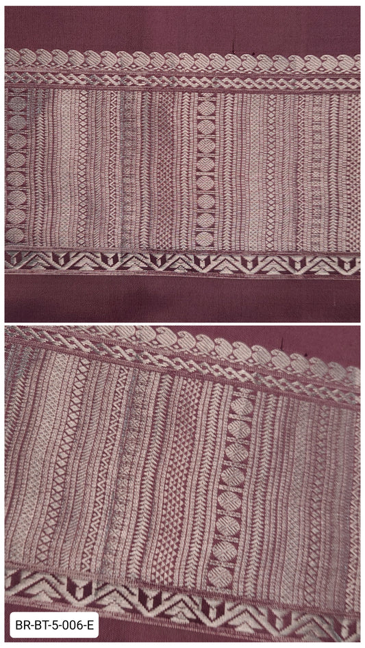 5.5 Inch Pure Kanchipuram Silk Zari Border – Wine with Silver Zari Geometric Weave