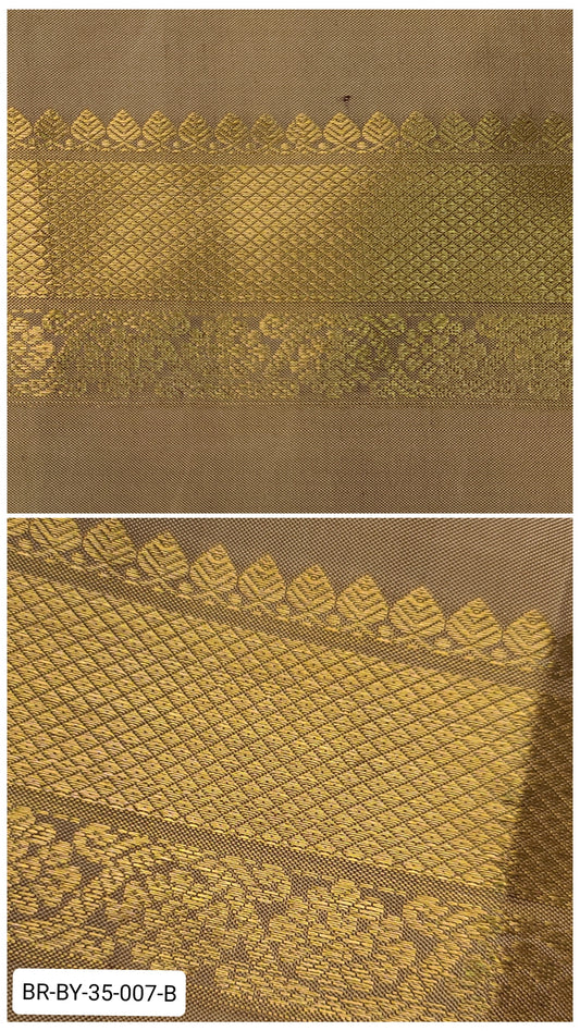 Pure Kanchipuram Silk Zari Border – Beige with Gold Diamond Weave & Floral Motifs (Per Meter)