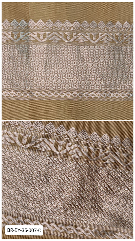 Pure Kanchipuram Silk Zari Border – Mustard Yellow with Silver Zari Weave (Per Meter)