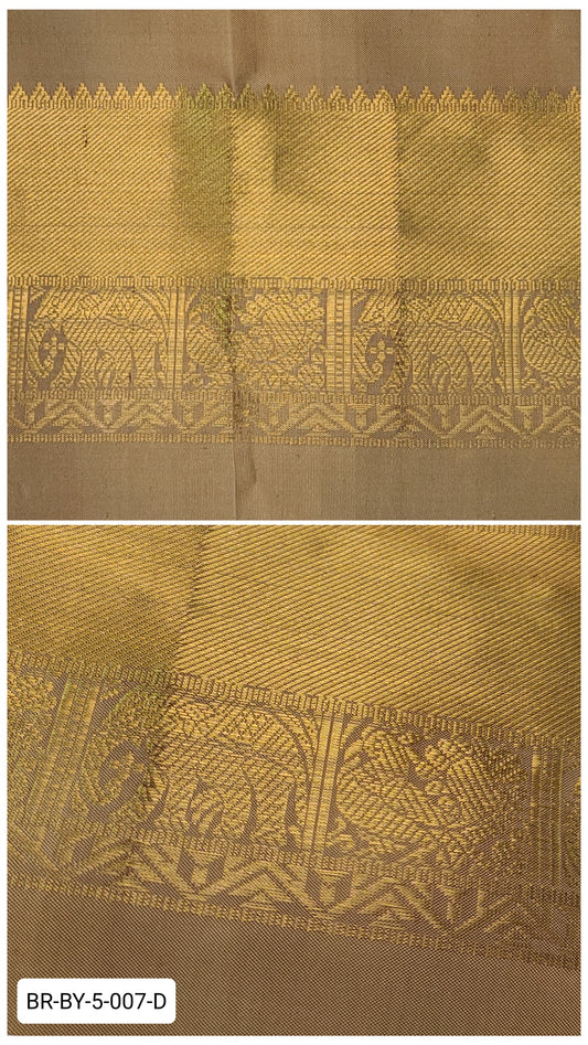 5 Inch Pure Kanchipuram Silk Zari Border – Beige Brown with Gold Zari Elephant & Peacock Motifs