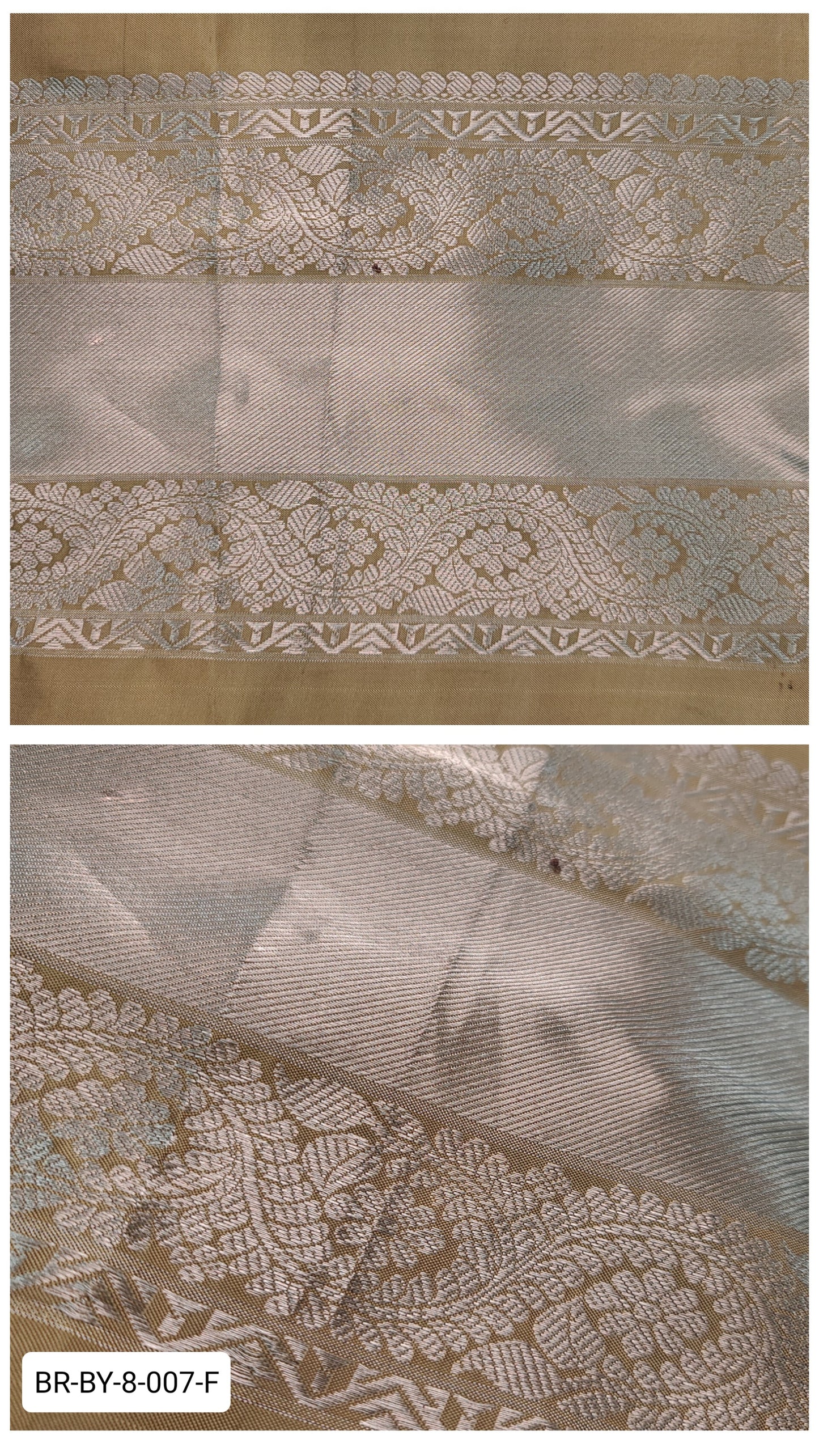 8 Inch Pure Kanchipuram Silk Zari Border – Beige with Silver Zari Floral Paisley Weave