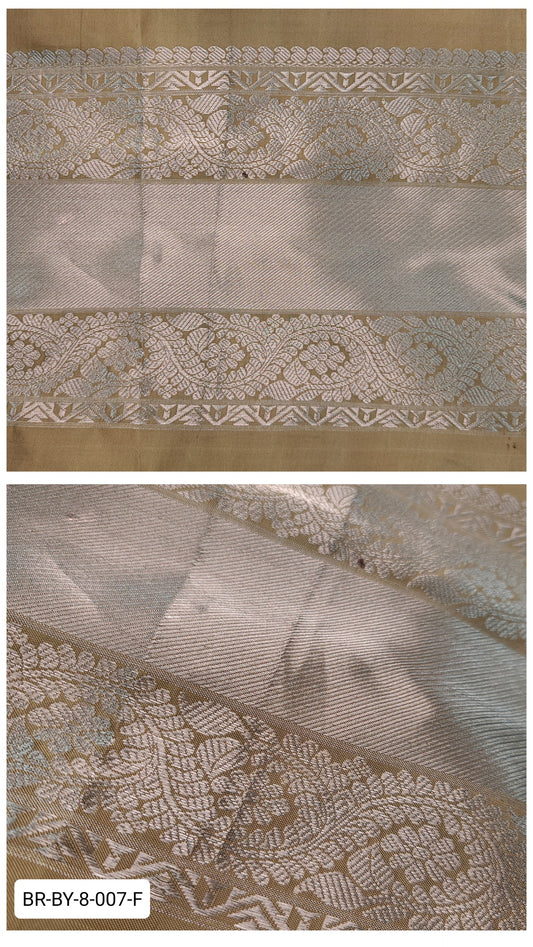 8 Inch Pure Kanchipuram Silk Zari Border – Beige with Silver Zari Floral Paisley Weave