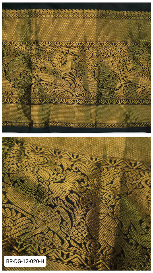 11 Inch Pure Kanchipuram Silk Zari Border – Dark Green with Gold Zari Majestic Bird Motif Weave