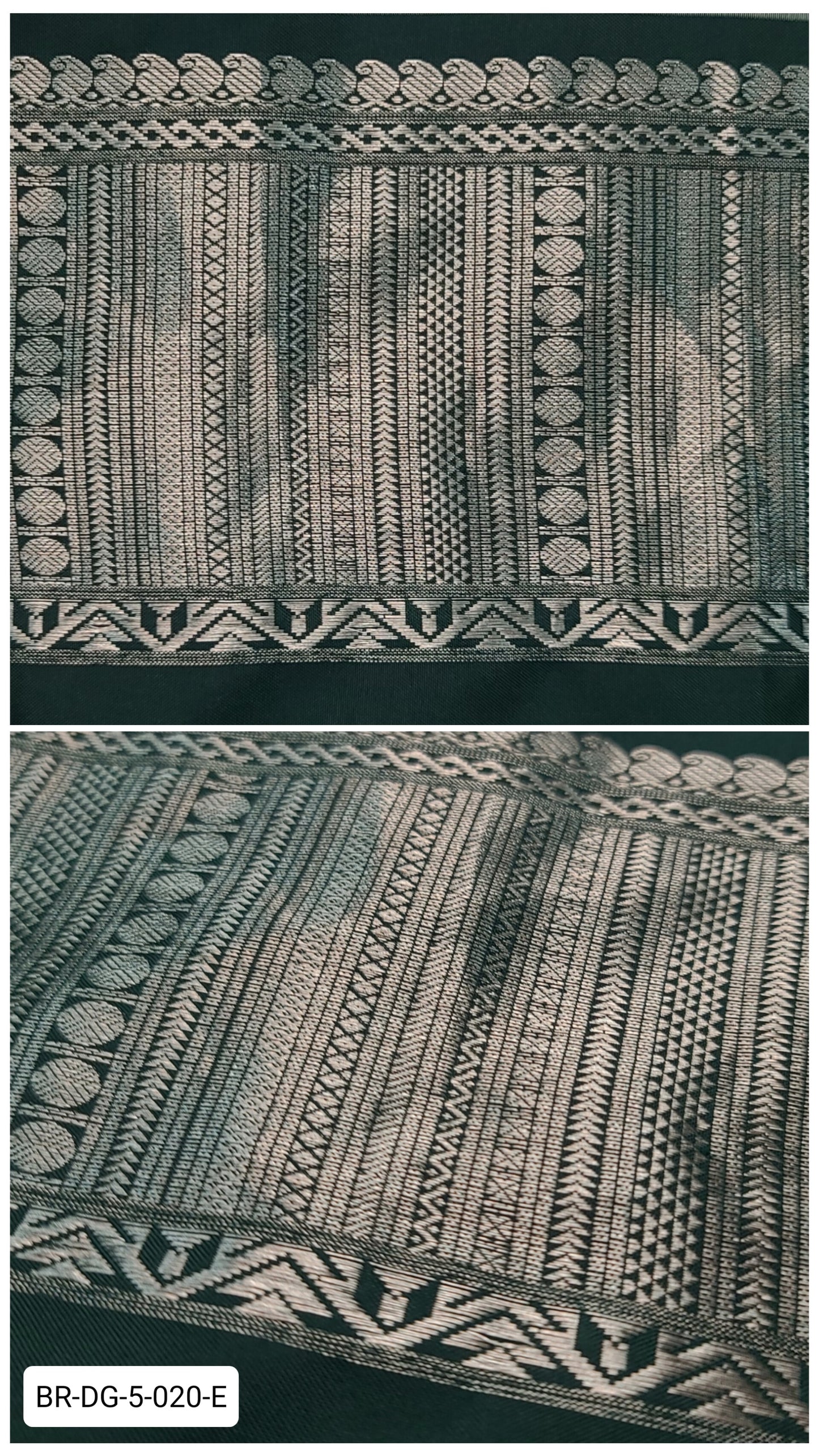 5.5 Inch Pure Kanchipuram Silk Zari Border – Dark Green with Silver Zari Geometric Weave