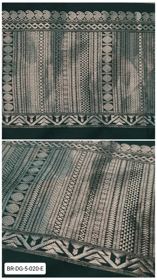 5.5 Inch Pure Kanchipuram Silk Zari Border – Dark Green with Silver Zari Geometric Weave