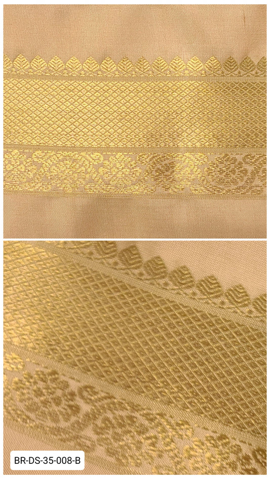 Pure Kanchipuram Silk Zari Border – Beige with Gold Floral & Diamond Weave (Per Meter)