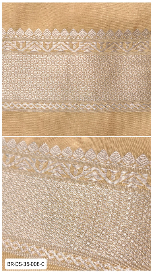 Pure Kanchipuram Silk Zari Border – Beige with Silver Diamond Weave & Temple Motifs (Per Meter)