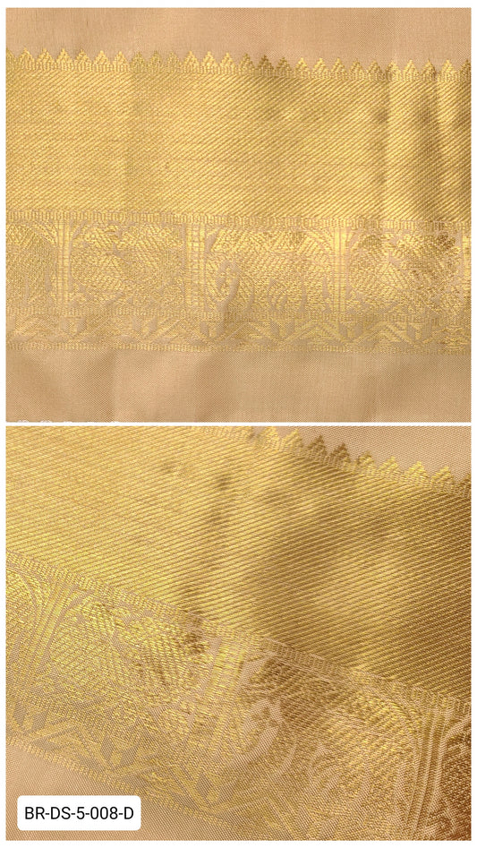 5 Inch Pure Kanchipuram Silk Zari Border – Sandal Beige with Gold Zari Elephant & Peacock Motifs