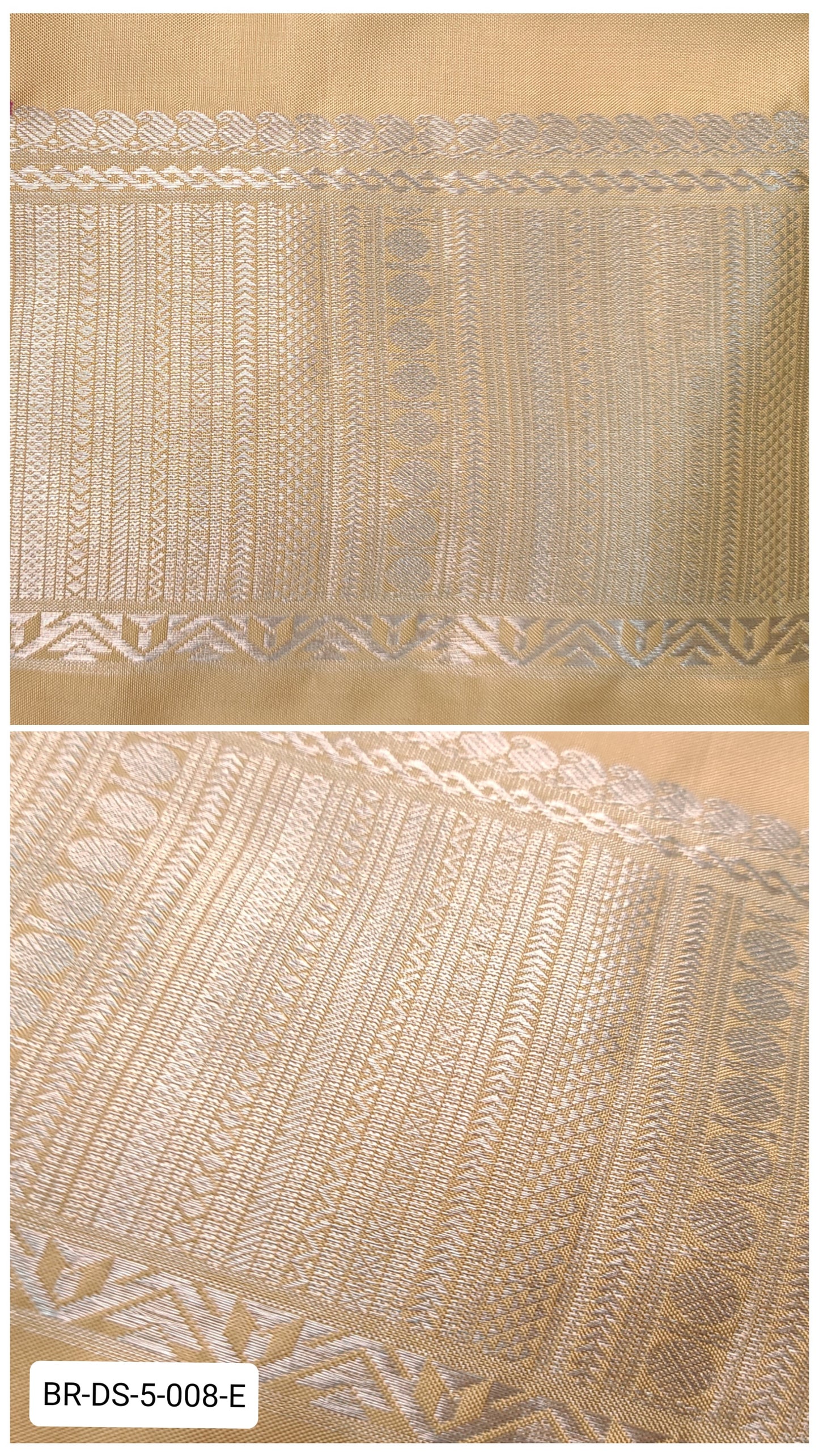 5.5 Inch Pure Kanchipuram Silk Zari Border – Sand Beige with Silver Zari Geometric Weave