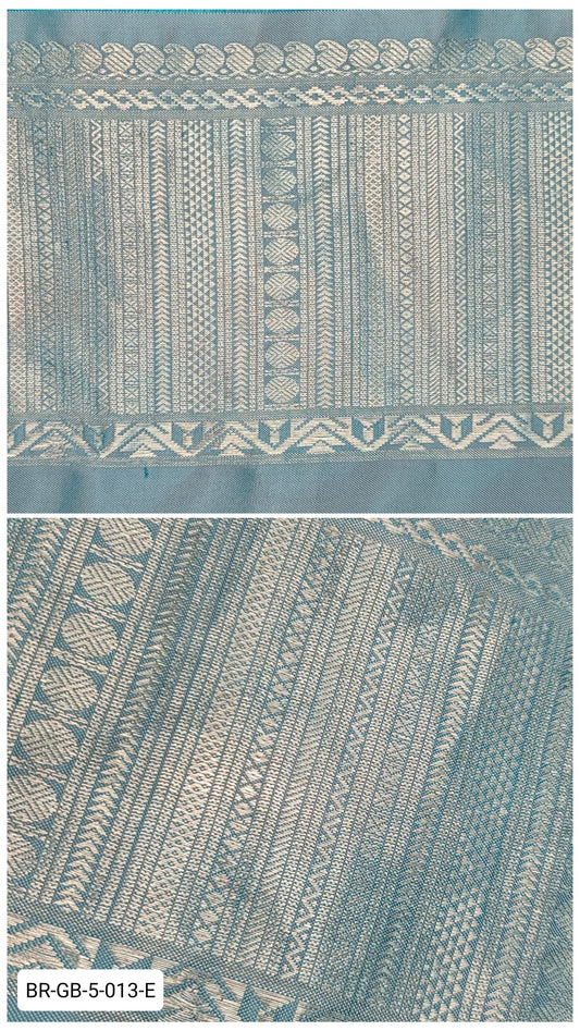 5.5 Inch Pure Kanchipuram Silk Zari Border – Light Blue with Silver Zari Geometric Weave