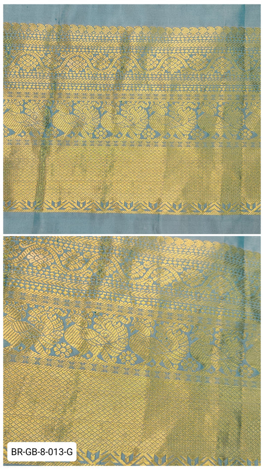 8 Inch Pure Kanchipuram Silk Zari Border – Sky Blue with Gold Zari Floral & Peacock Weave
