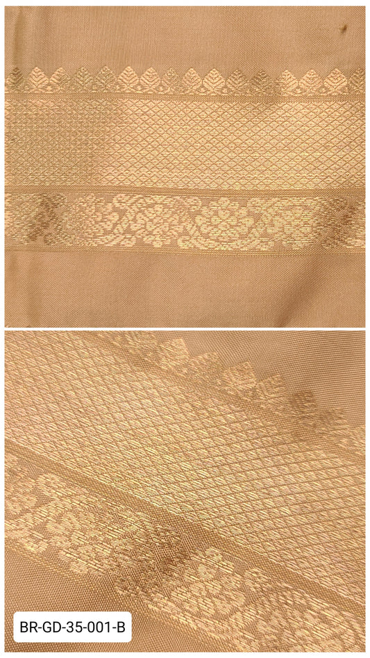 Pure Kanchipuram Silk Zari Border – Golden Beige with Gold Diamond Weave & Floral Motifs (Per Meter)