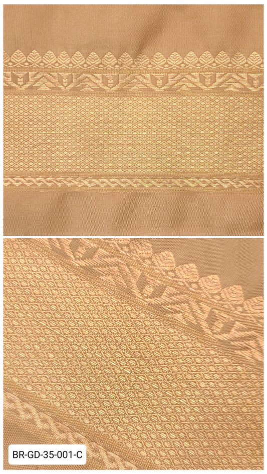 Pure Kanchipuram Silk Zari Border – Golden Monotone with Temple & Geometric Weave (Per Meter)