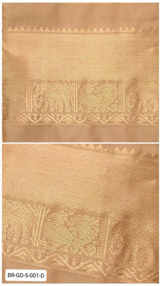 5 Inch Pure Kanchipuram Silk Zari Border – Gold Beige with Gold Zari Elephant & Floral Motifs