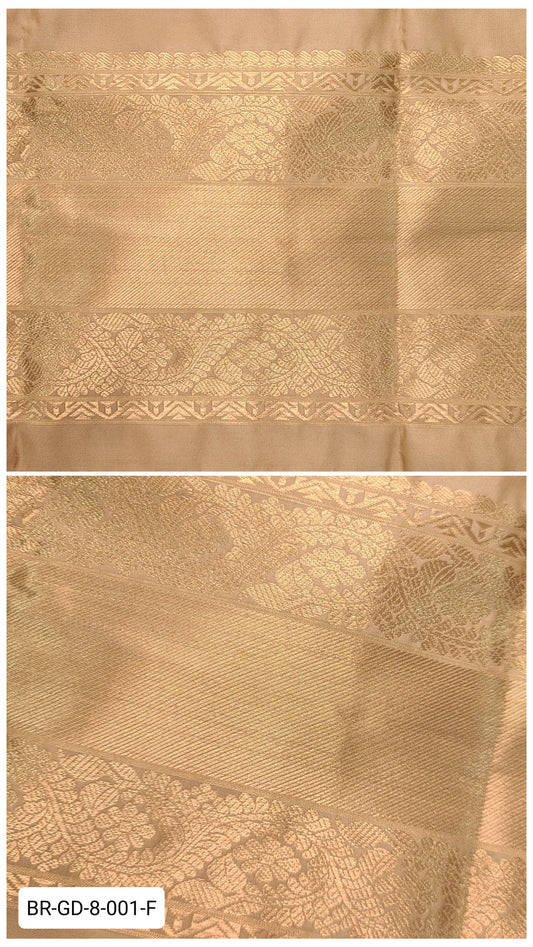 8 Inch Pure Kanchipuram Silk Zari Border – Beige Gold with Gold Zari Floral Paisley Weave
