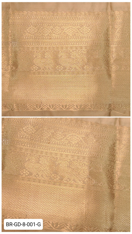 8 Inch Pure Kanchipuram Silk Zari Border – Beige Gold with Gold Zari Floral & Peacock Weave