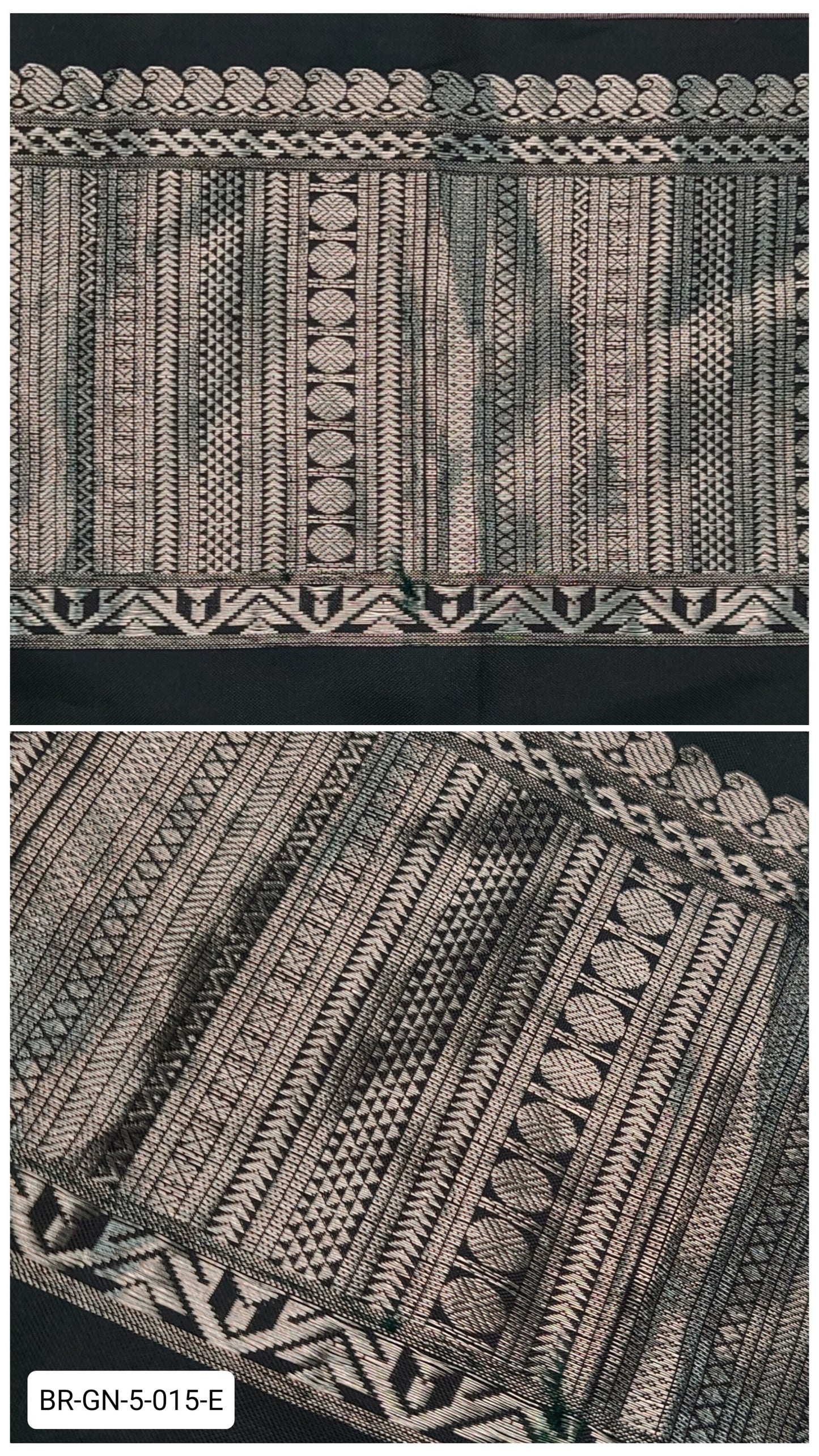 5.5 Inch Pure Kanchipuram Silk Zari Border – Blackish Green with Silver Zari Geometric Weave