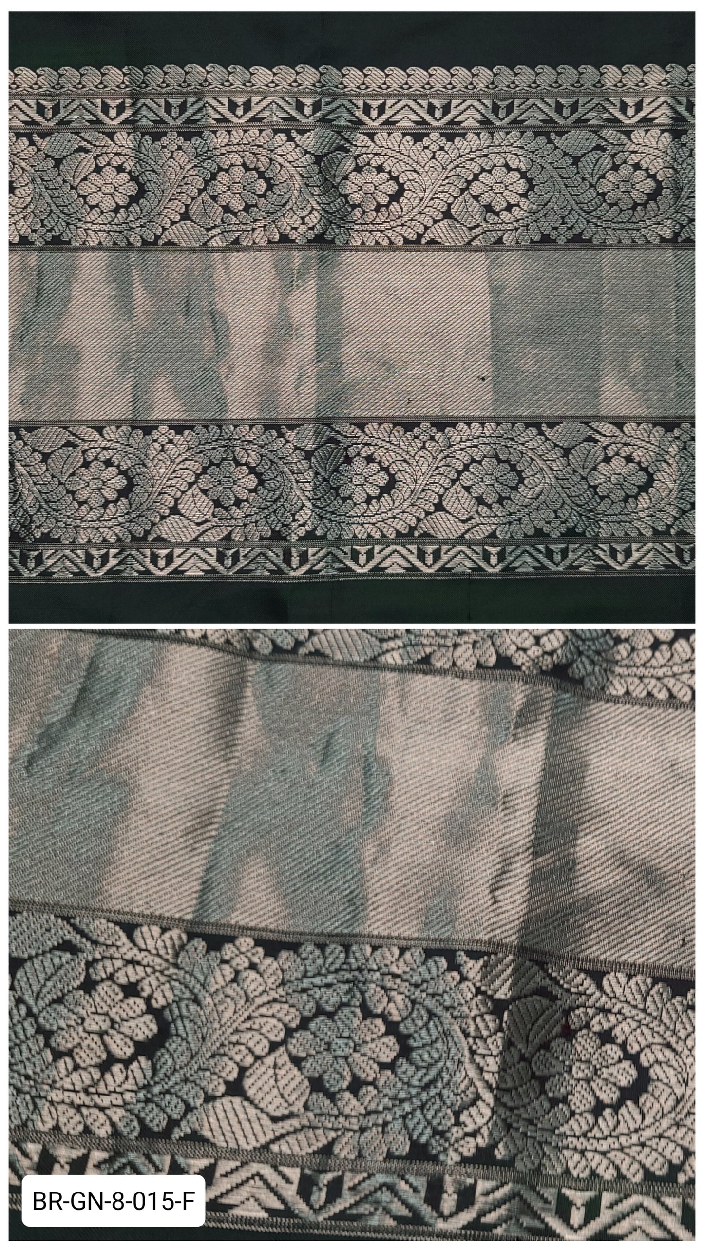 8 Inch Pure Kanchipuram Silk Zari Border – Dark Green with Silver Zari Floral Paisley Weave