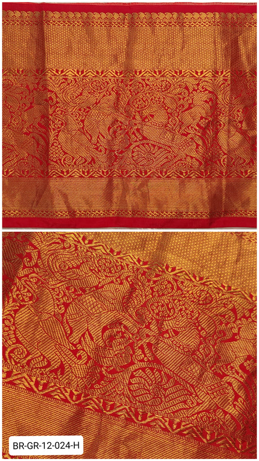 11 Inch Pure Kanchipuram Silk Zari Border – Ruby Red with Gold Zari Grand Heritage Motif Weave