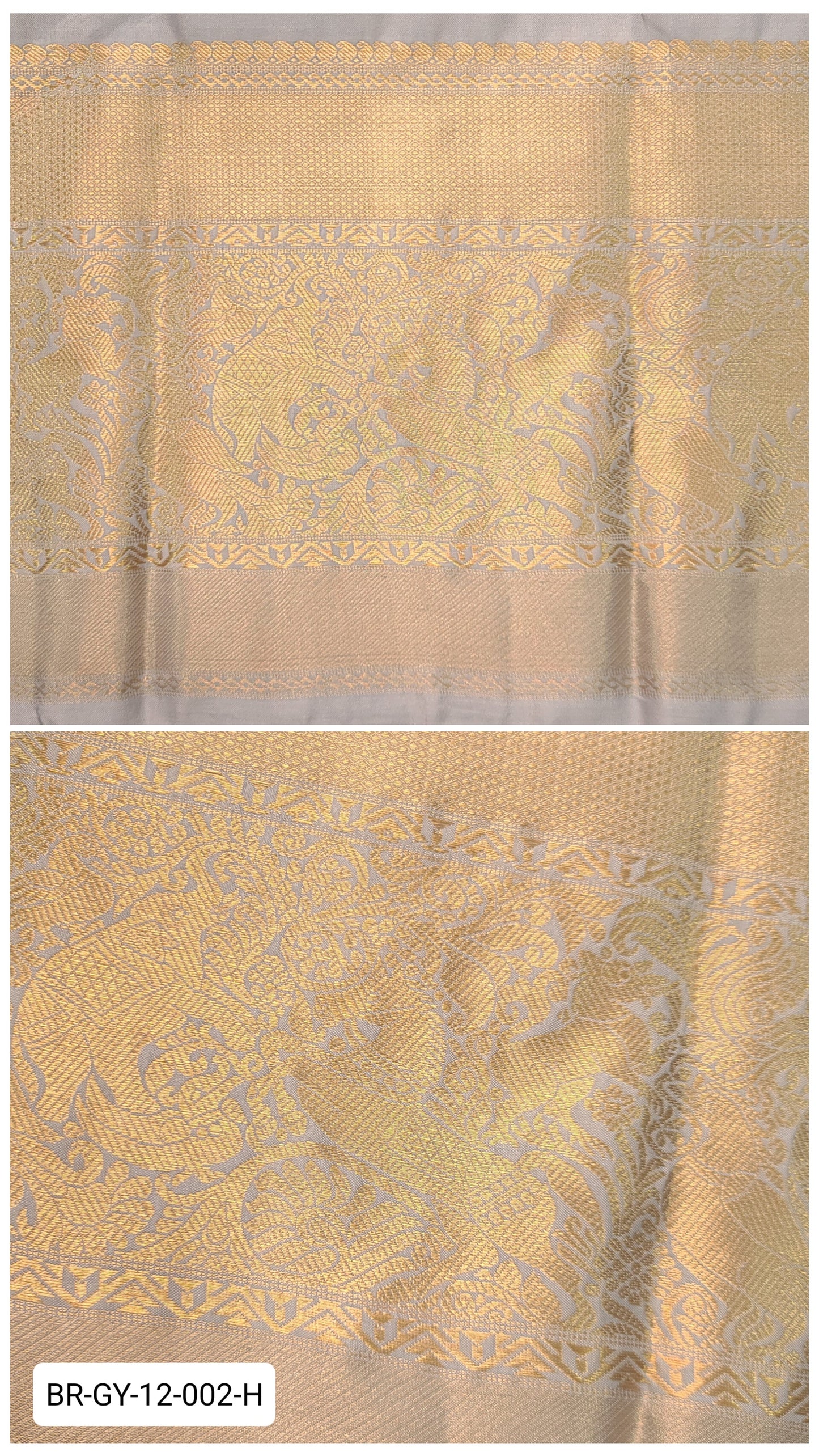 11 Inch Pure Kanchipuram Silk Zari Border – Pastel Grey with Gold Zari Floral & Paisley Weave