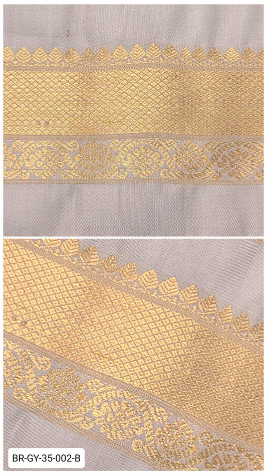 Pure Kanchipuram Silk Zari Border – Grey with Gold Zari Floral Weave (Per Meter)