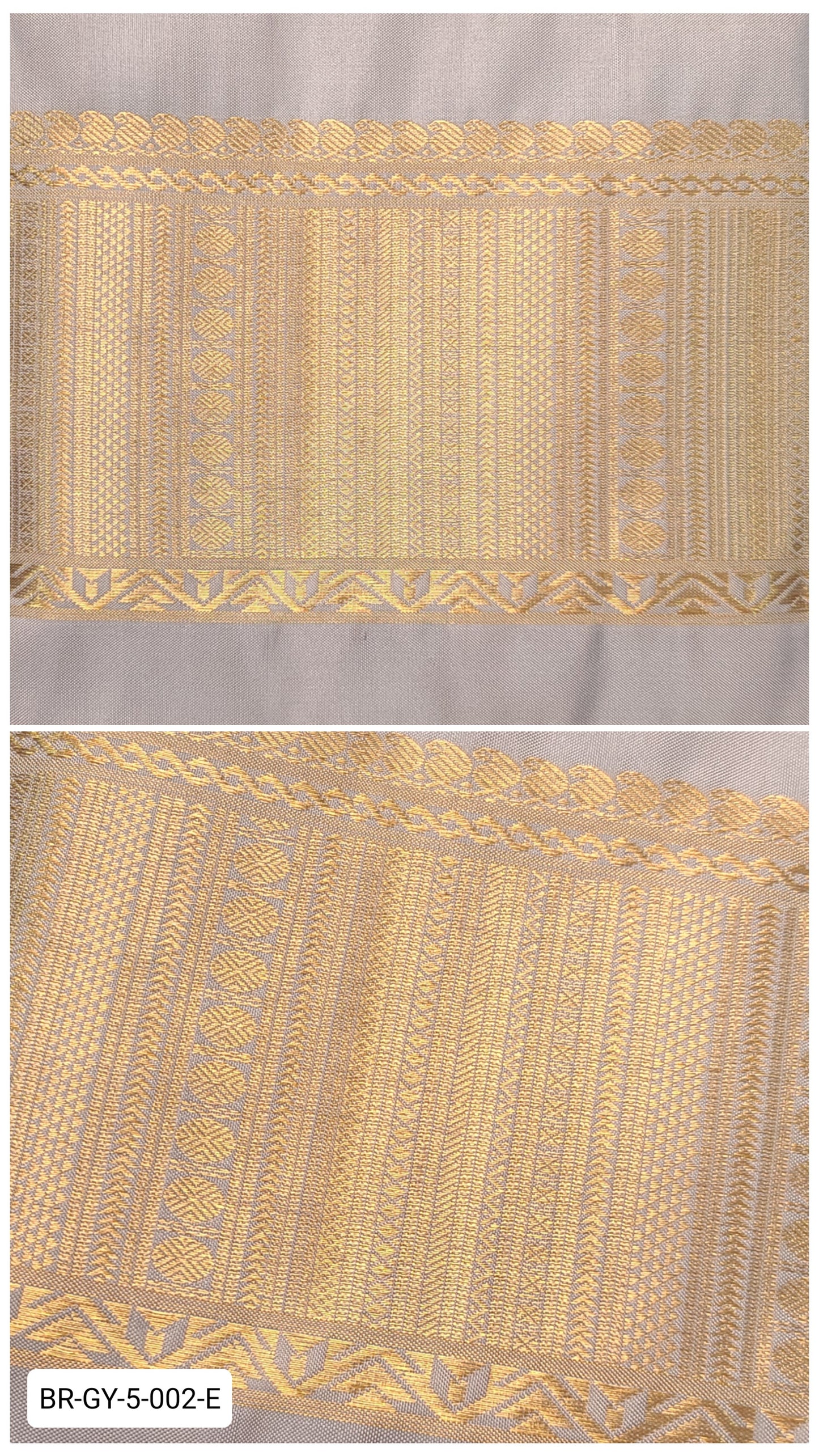 5.5 Inch Pure Kanchipuram Silk Zari Border – Grey with Gold Zari Geometric Weave