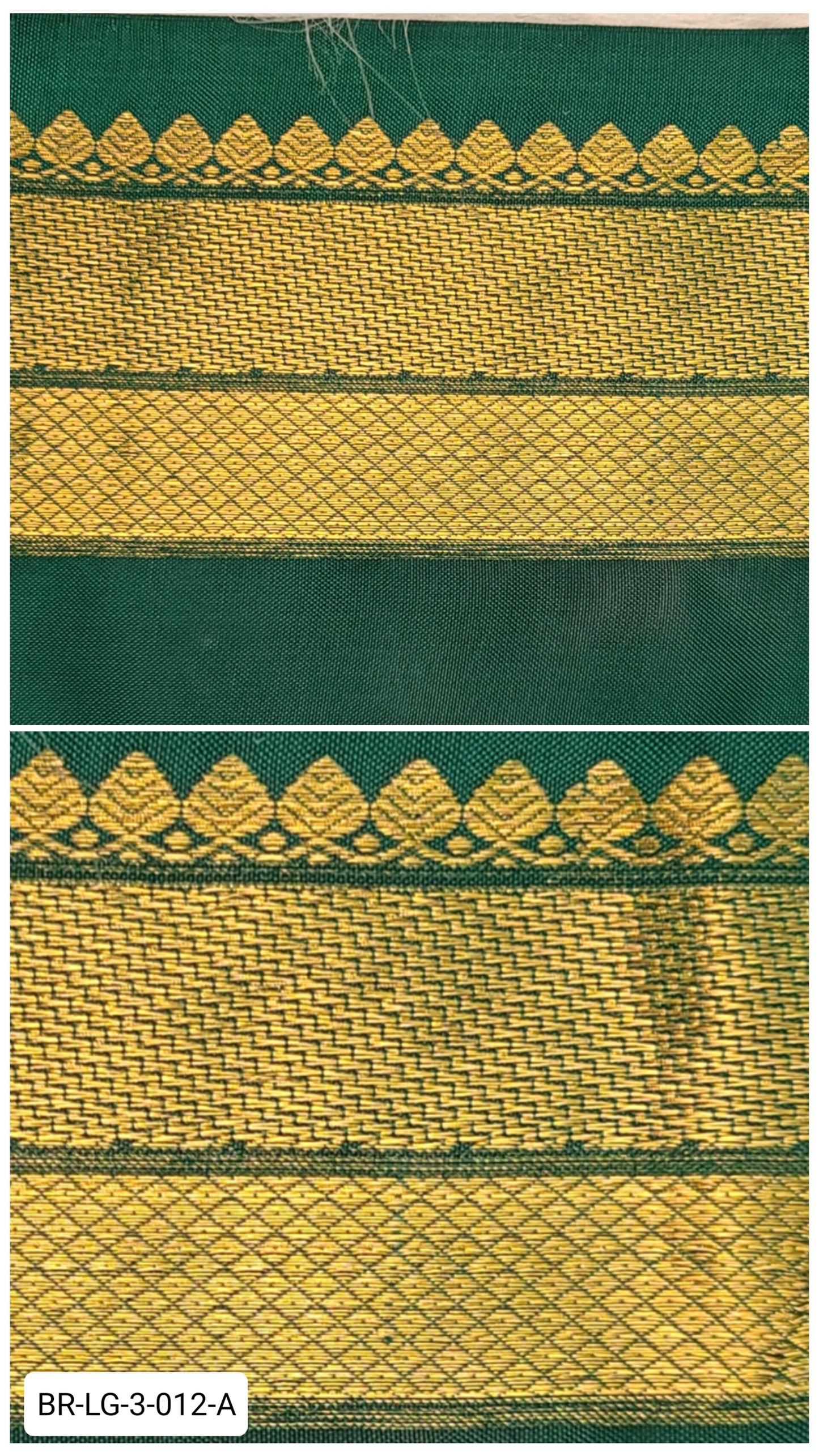 3 Inch Pure Kanchipuram Silk Zari Border – Emerald Green with Gold Zari Temple & Diamond Weave
