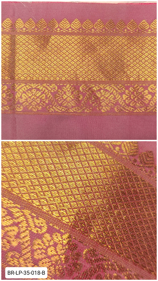 Pure Kanchipuram Silk Zari Border – Pink with Gold Diamond Weave & Floral Motifs (Per Meter)