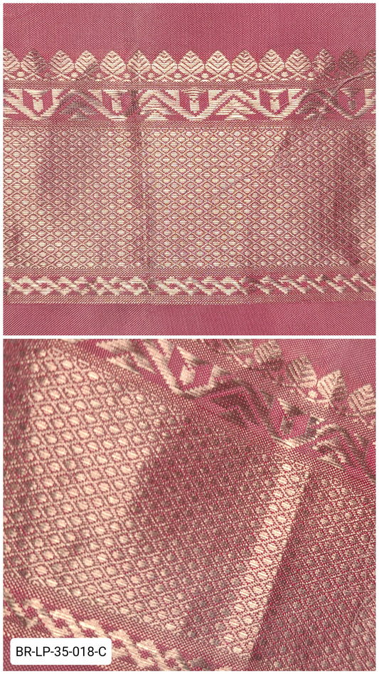 Pure Kanchipuram Silk Zari Border – Light Pink with Silver Geometric & Temple Motifs (Per Meter)