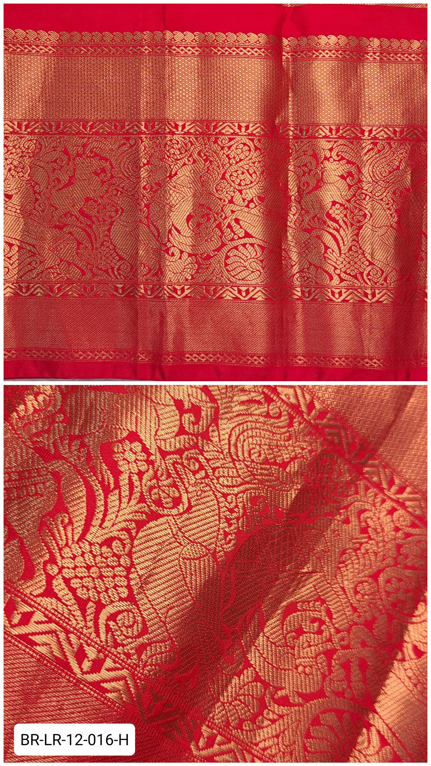 11 Inch Pure Kanchipuram Silk Zari Border – Crimson Red with Gold Zari Majestic Bird Motif Weave