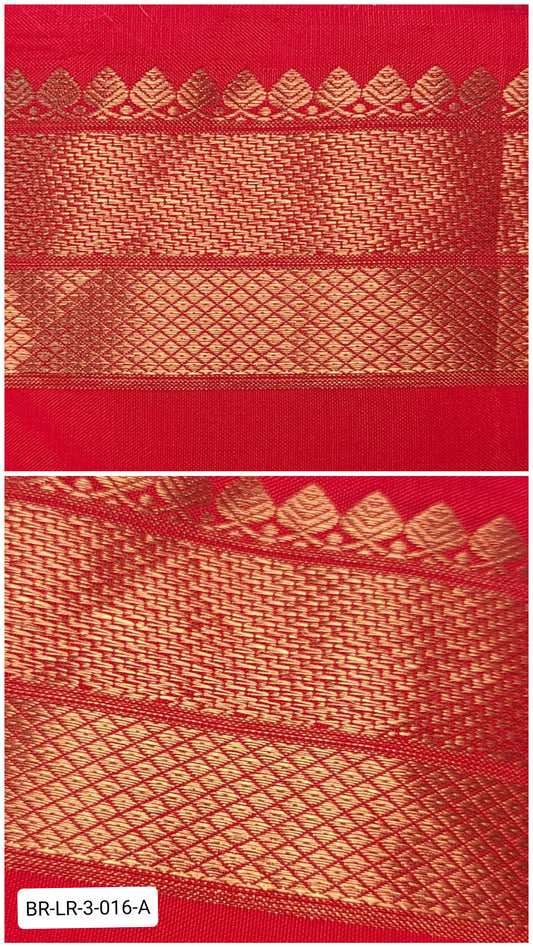 3 Inch Pure Kanchipuram Silk Zari Border – Bridal Red with Gold Zari Temple & Diamond Weave
