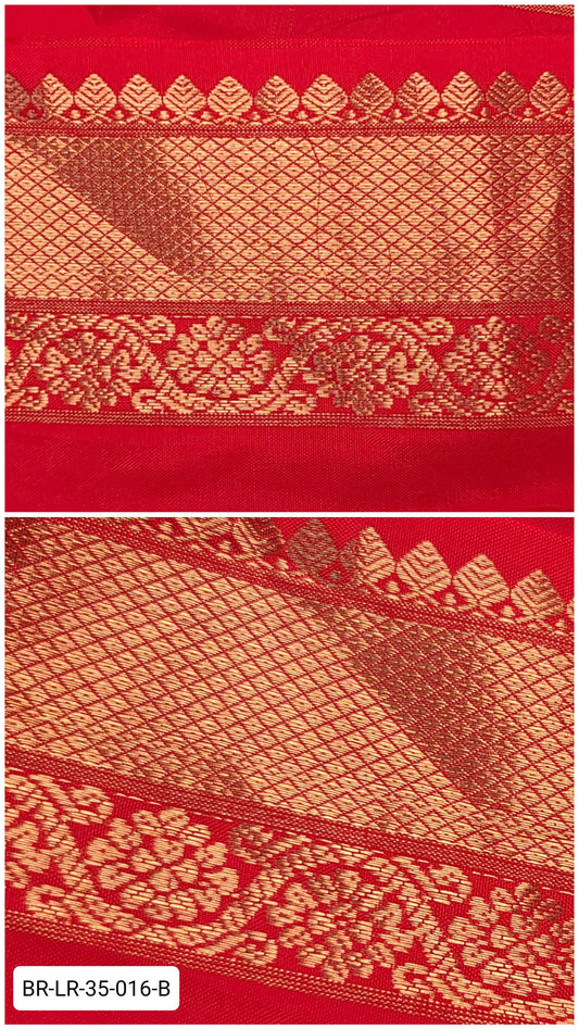Pure Kanchipuram Silk Zari Border – Bright Red with Gold Diamond Weave & Floral Motifs (Per Meter)